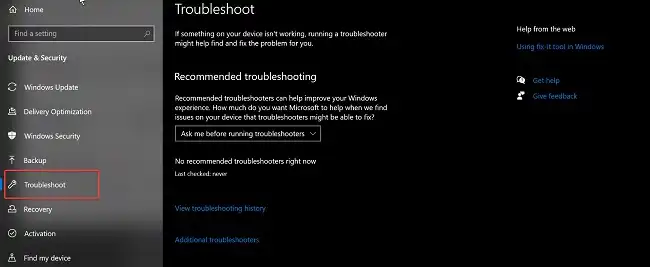 click on Troubleshoot