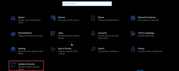 click on Update and Security