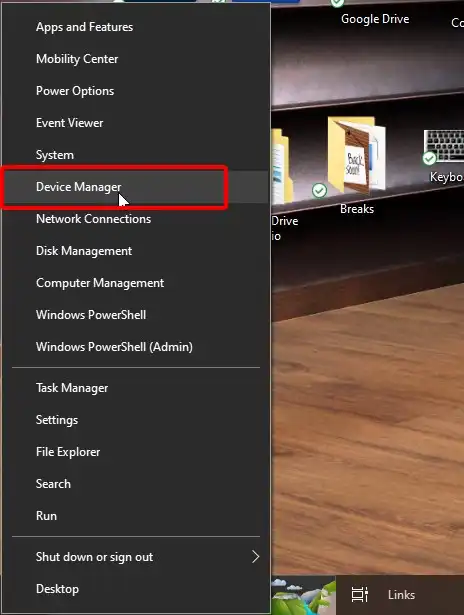 Device Manager on WinX menu