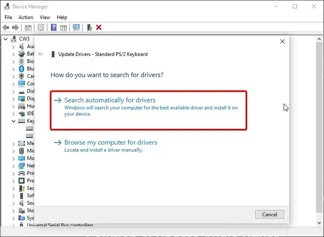 Let Windows search for updated driver software and install if foun