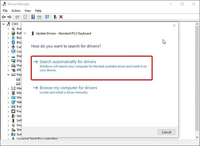 Let Windows search suitable driver automatically 