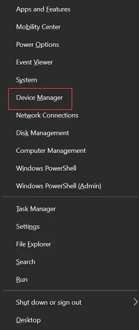 Press Windows + X and select Device Manager