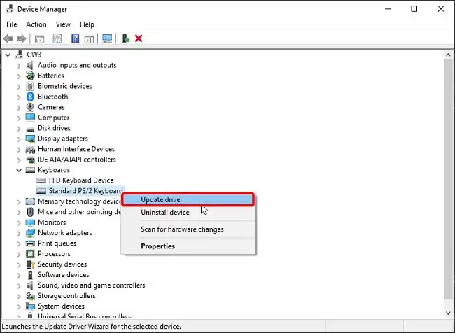 Right-click on your keyboard_s name, then select Update drive