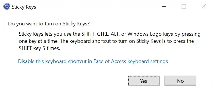 Turn off Sticky Keys