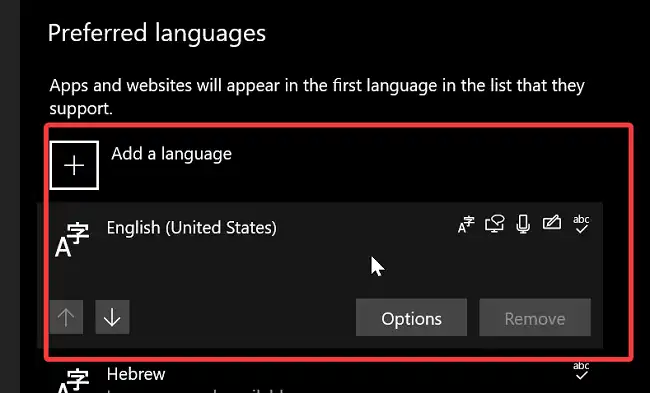 look for Preferred language option