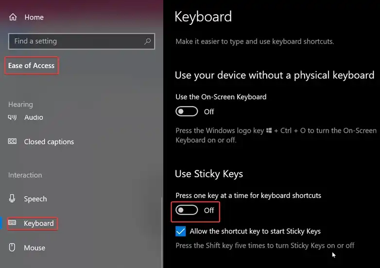 Disable Sticky Keys